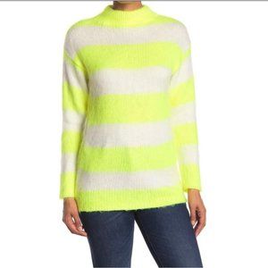 Abound Neon Stripe Mock Neck Knit Long Sleeve Sweater NEW